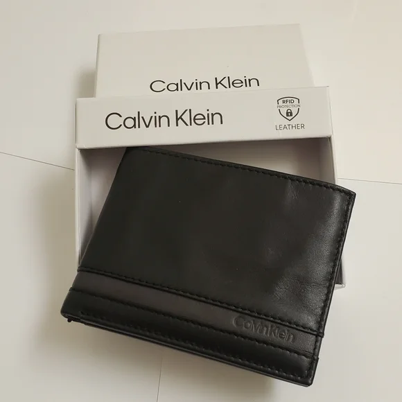 New Calvin Klein black mens real leather wallet - Picture 2 of 9